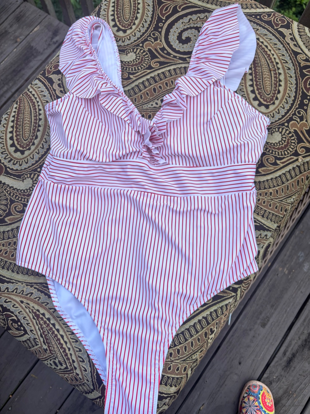 Red and White Striped One-Piece Swimsuit